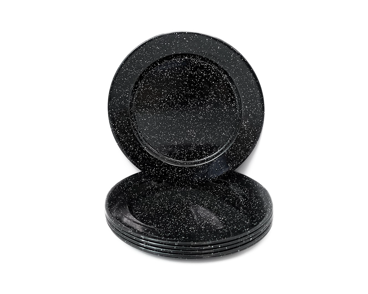 Lot 6 assiettes métal émaillé - noir - 27cm
