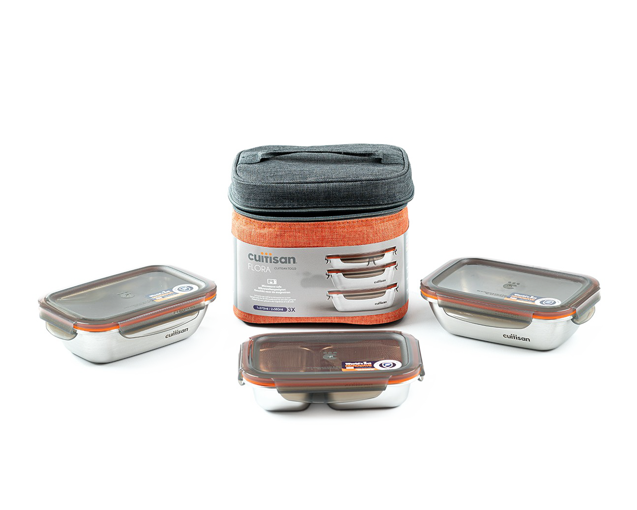 Set 3 Boites une lunchbox 2 compatiments en inox 370ml et deux