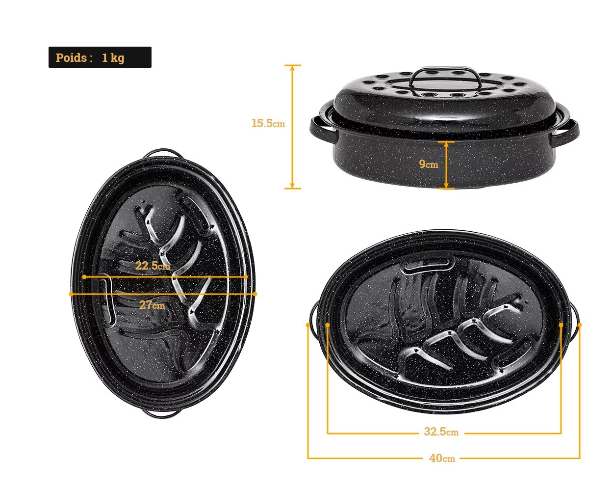 Cocotte Roaster Moyen Modèle - Livraison Gratuite - Graniteware