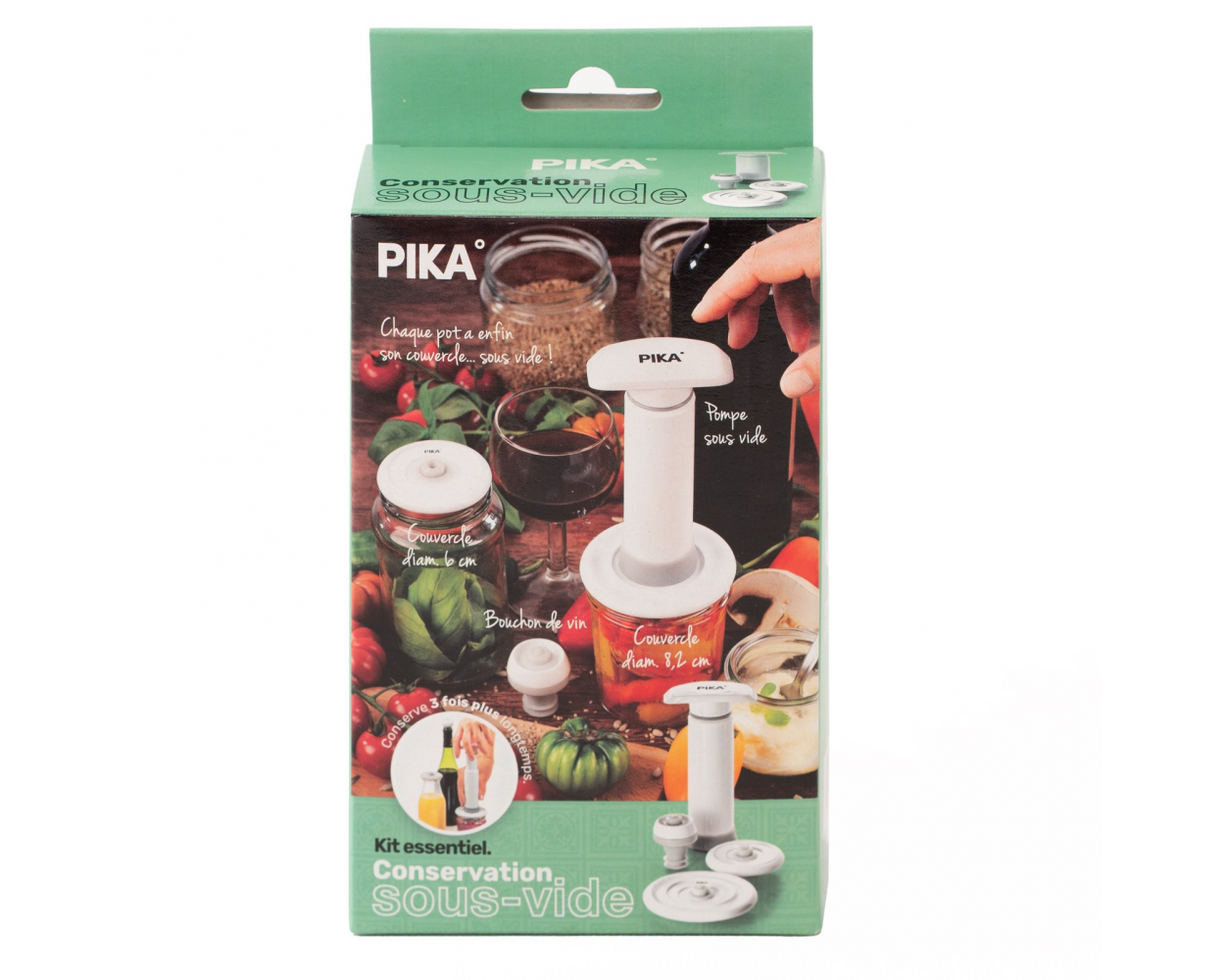 Kit Conservation Sous Vide PIKA - Pompe Manuelle + 2 Couvercles Universels + 1 Bouchon Vin