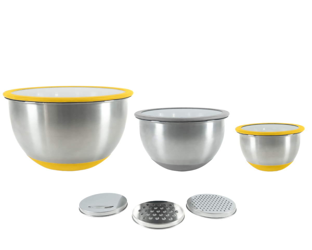 Set de 3 bols alimentaires inox + 3 rapes intégrées
