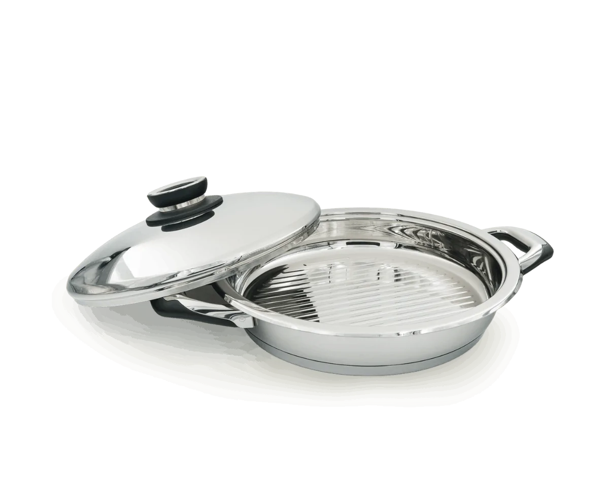 Poêle grill induction en inox avec couvercle - Diamètre 28cm - Ecovitam