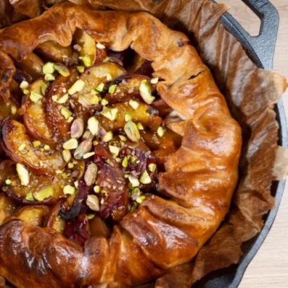 Tarte au duo pêche pistache 