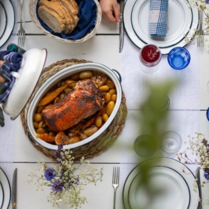 Rôti roulé à la grecque et ses légumes